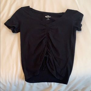 Black shirt with tie/scrunch down the middle